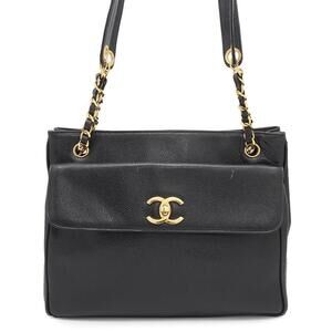 Chanel Chain Tote Bag Deca Coco Caviar Skin Black